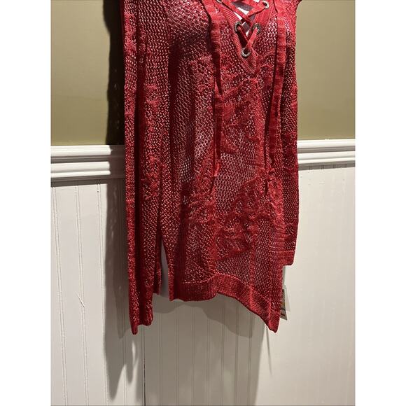 Inc International Concepts Top Womens M Red Mesh Asymmetrical Crochet Cover Up - Picture 2 of 7